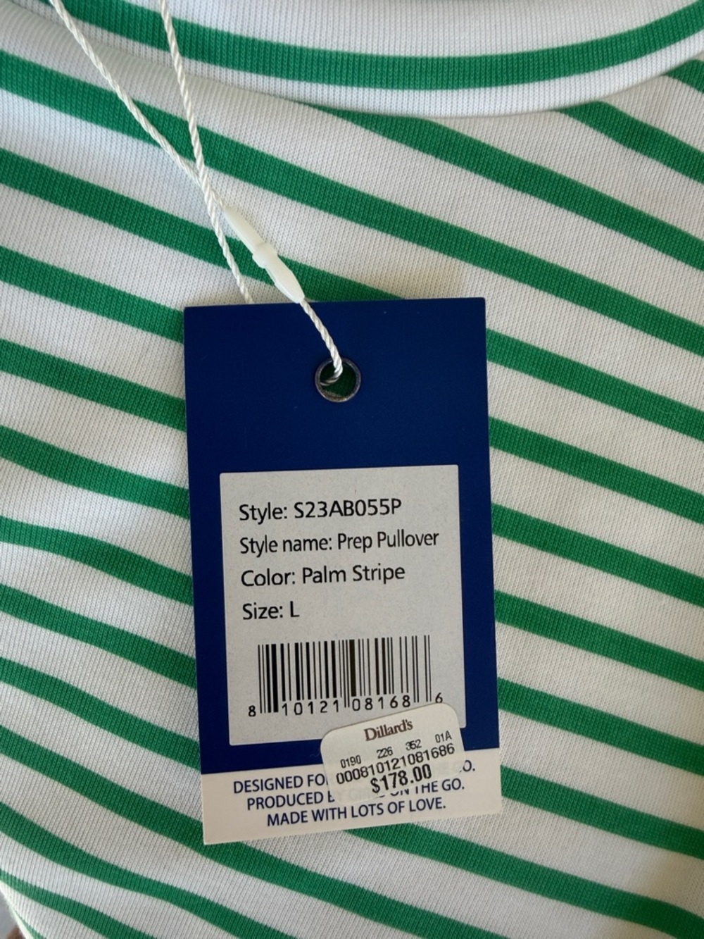 Addison Bay Green and White Striped Puff-Sleeve Top - Picture 3 of 3